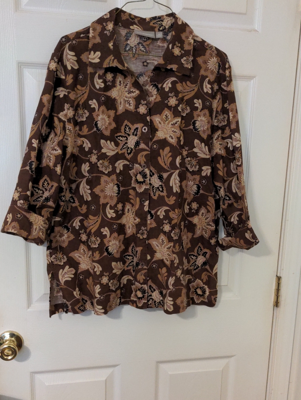 croft & barrow Brown Floral Button-Front Shirt
